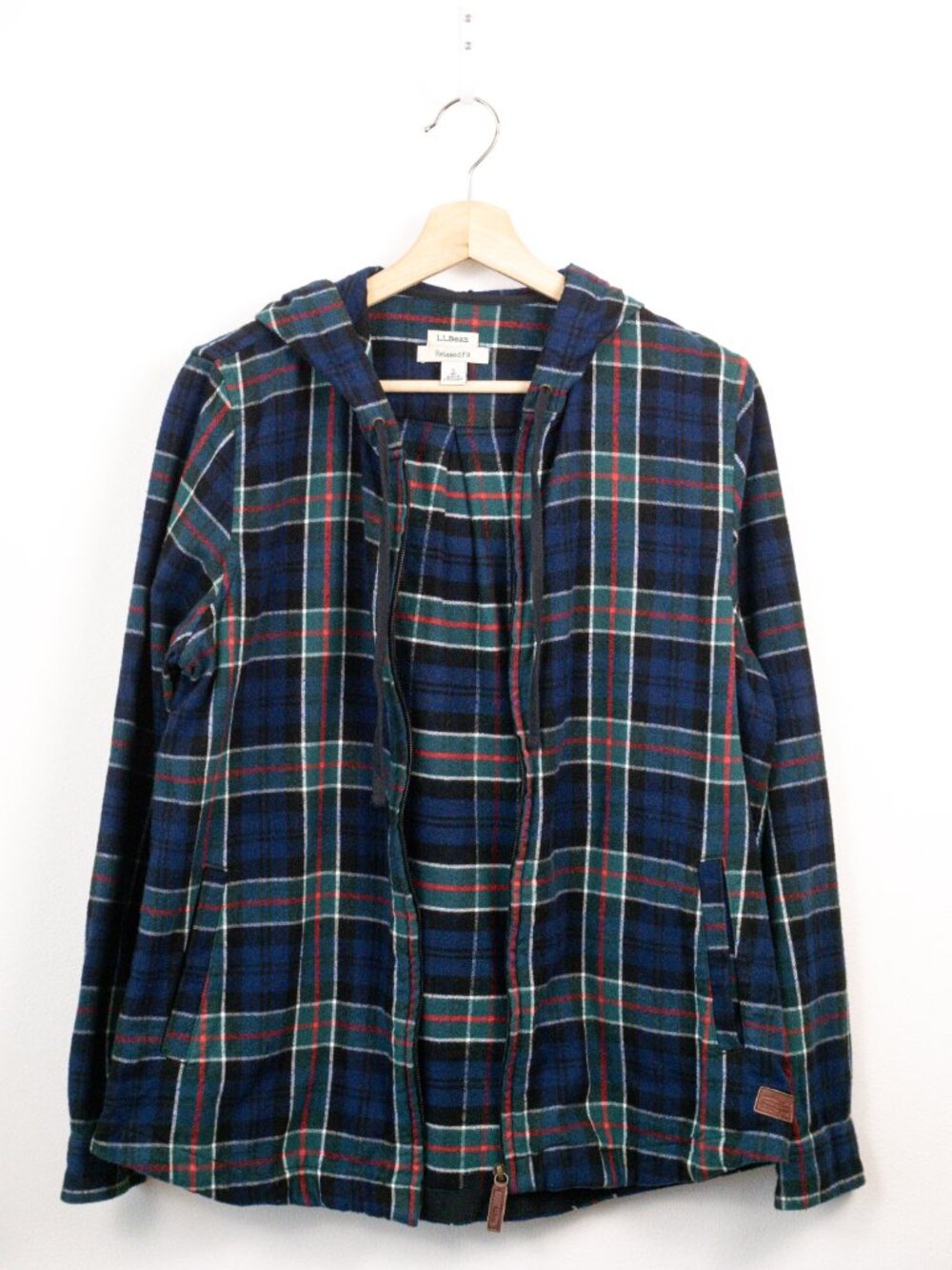 L.L. Bean Women's Scotch Plaid Flannel Zip Hoodie - Blue/Green  Sz SMALL